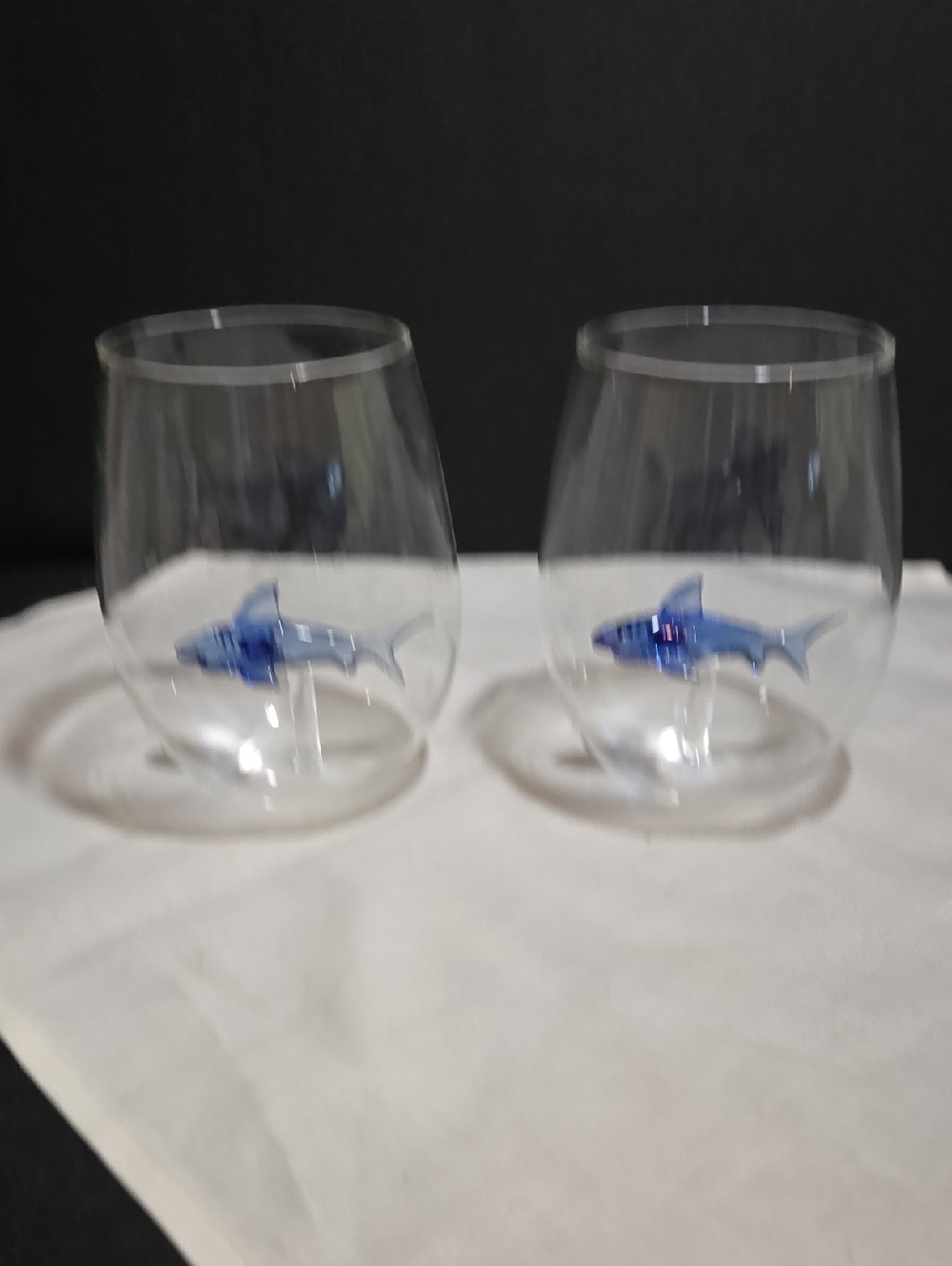 Blue Shark Stemless Glass Set - Clear Glass with Blue Accent